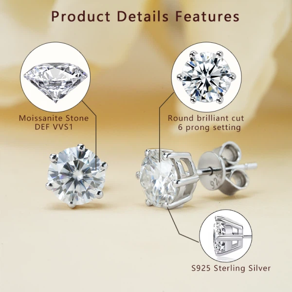 925 Sterling Silver Ladies Moissanite Earrings